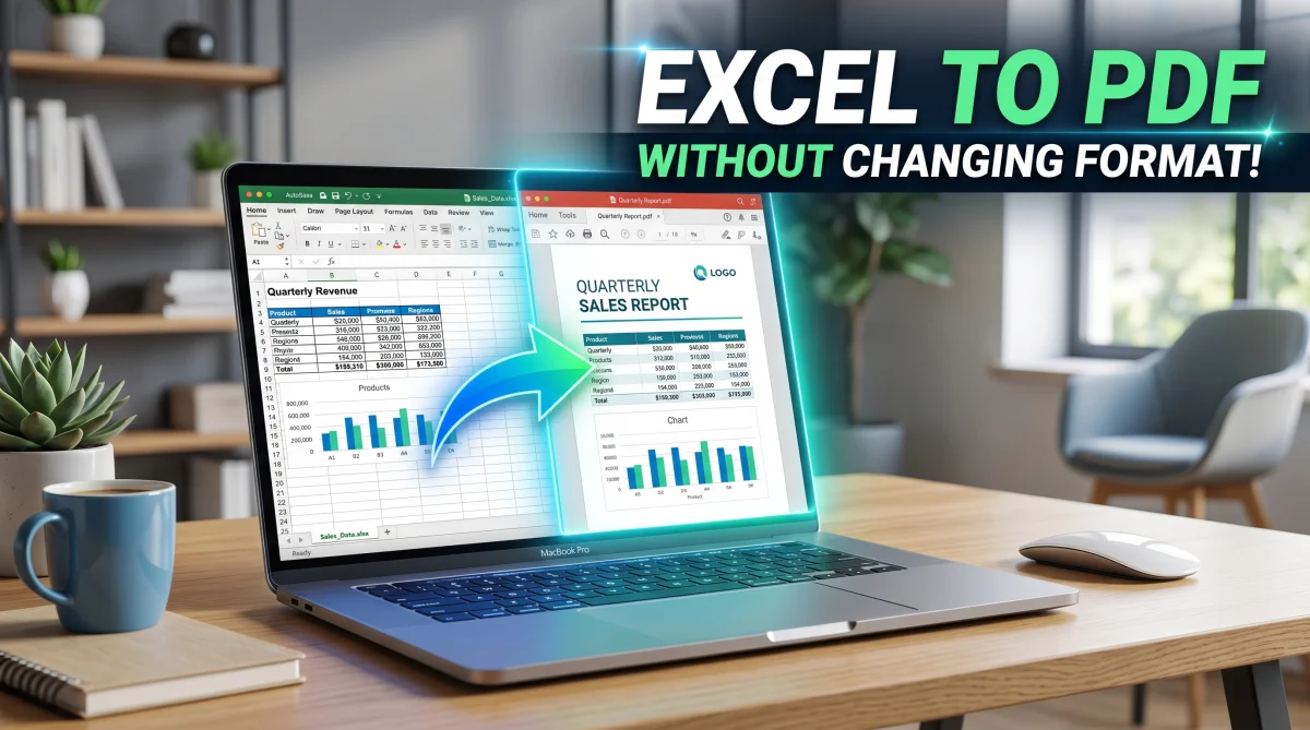 Excel to PDF converter online free without changing format showing spreadsheet converted into a perfectly formatted PDF document.