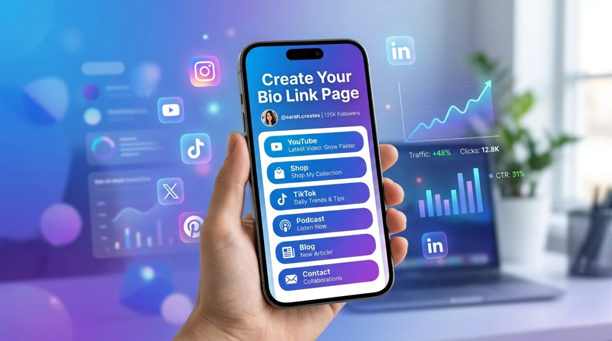 Instagram bio link page generator free tool with multiple links and clean design interface
